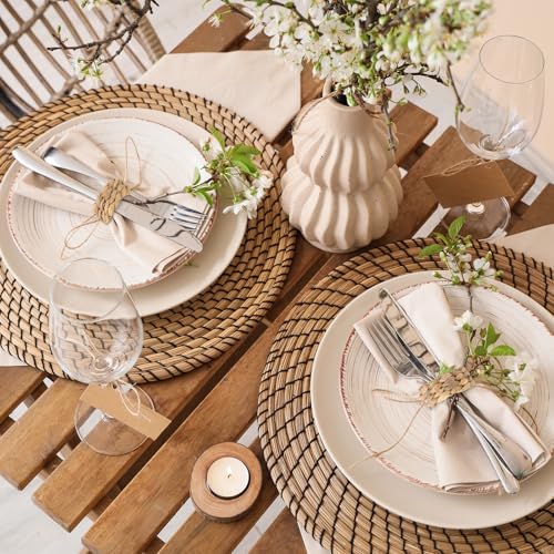 LemonRoad 24 Semicircle Woven Napkin Rings Farmhouse Rustic Boho Set