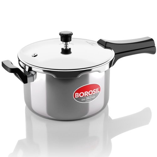 Borosil 5 L Triply Outerlid Presto Cooker | SS304 Food Grade Stainless Steel Pressure Cooker | Gas Stove & Induction Compatible | Dishwasher Safe | 5 Years Warranty
