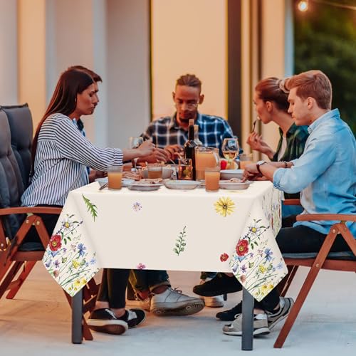 Ganeen 3 Pcs Spring Floral Disposable Plastic Tablecloth 54x108