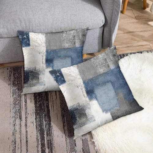 Emvency Abstract Blue & Gray Throw Pillow Covers, 18x18 Inch, Set of 2