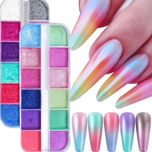 Brtavizvy Gradient Neon Pearlescent Nail Powder 2-Box Set