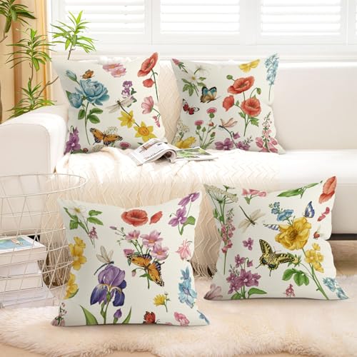 Joymaison Floral Butterfly Throw Pillow Covers 18x18, Set of 4