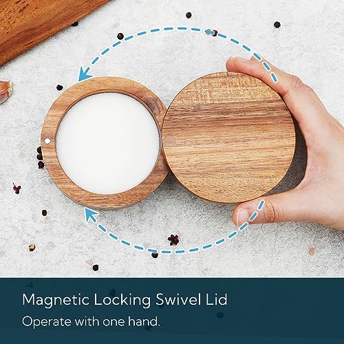 KITCHENDAO Acacia Wood Salt Cellar, 6oz Magnetic Swivel Lid Spice Box
