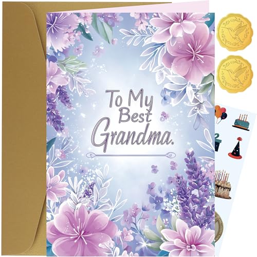Elegant Grandma Birthday Card with Floral Design and Gold Foil