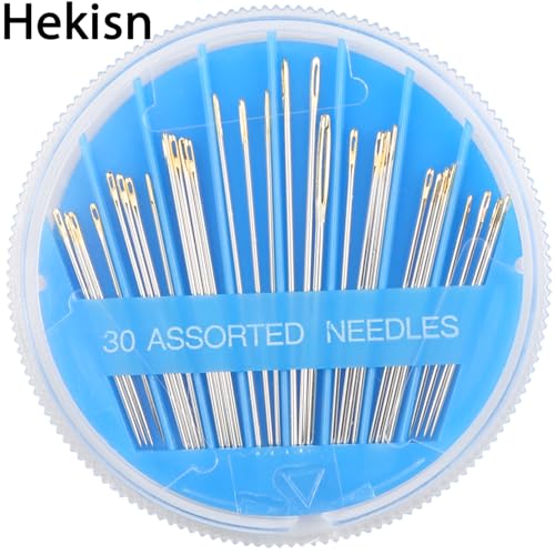 Hekisn 30-Piece Hand Sewing Needle Set - 6 Sizes, Gold-Plated