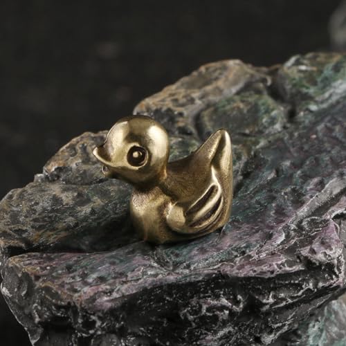2pc Brass Duck Figurines Set - Golden Desk Decor Statues