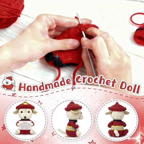 Handmade Crochet Firefighter Dog Gift for Men - Inspirational Decor