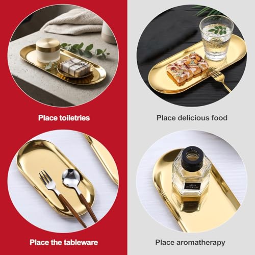 KlayXira 2-Pack 7-Inch Gold Stainless Steel Vanity Trays for Jewelry