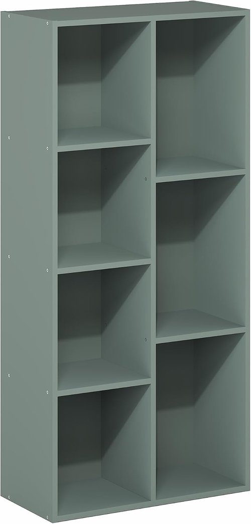 Furinno LUDER 7-Cube Bookshelf - Easy Assembly Bookcase with Open Shelves | Sage Green, 9.4 x 19.5 x 41.7