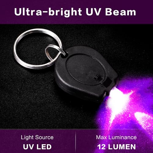 6 Pack 395nm Mini UV LED Keychain Flashlight UV Keychain Light Black Light for Detections