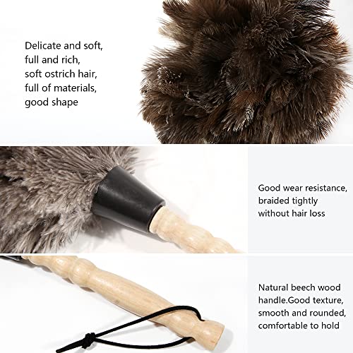 iHUFeather 14-Inch Ostrich Feather Duster - 2 Pieces, Eco-Friendly with Wooden Handle