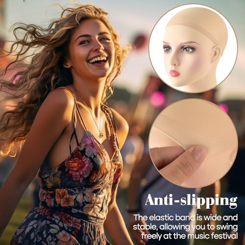 PLULON 12 Pcs Nude Wig Caps, Ultra-Thin Mesh Stocking Hair Nets for Women and Men