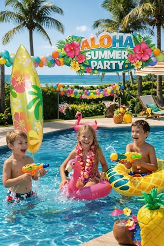 Hawaiian Surfboard Foil Balloons - Tropical Beach Party Decor, 2 Pack