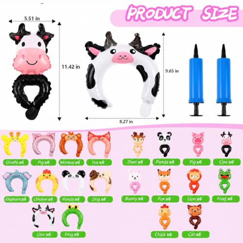 Libima 120 Pcs Inflatable Animal Headbands & Wristbands Party Set - Assorted Styles