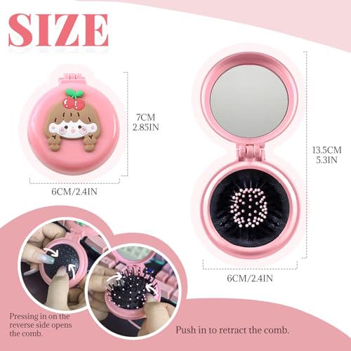 BOROLA Mini Folding Hair Brush with Mirror 2-Pack, Travel Pocket Air Cushion Comb