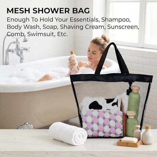 2-Pack Mesh Shower Caddy Tote Bags - Portable Black Nylon