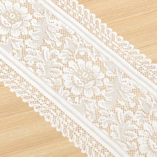 Vintage Floral Lace Table Runner - 45" x 13" Crochet Dresser Scarf