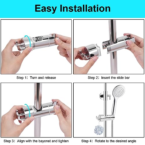 OSDUE White Adjustable Shower Head Holder - 360° Rotating Chrome Clamp