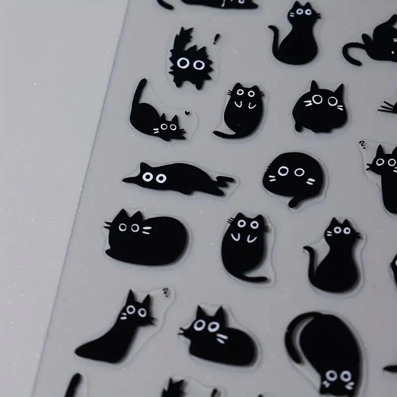 Cat & Panda 3D Self-Adhesive Nail Art Decals - 4 Sheets Cute Animal Stickers