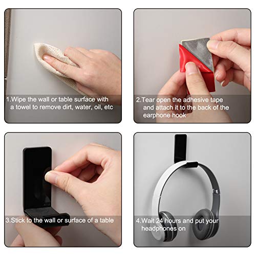 Weewooday Black Headphone Hanger Stand Holder - 4 Pack, Adhesive Mounts