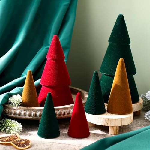 7 Pcs Velvet Christmas Tree Set - Modern Holiday Decor, Multiple Sizes
