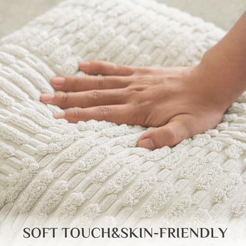 Cream Corduroy Throw Pillow Covers 18x18 - Set of 2 - Boho Textured