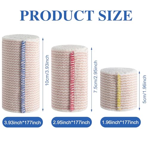6 Pack Premium Elastic Bandage Wrap, Compression Wrap Bandage for Legs, Self-Closing Elastic Bandage Wrap - Hook & Loop Fasteners at Both Ends - Latex Free - Washable & Reusable (2x2", 2x3", 2x4")