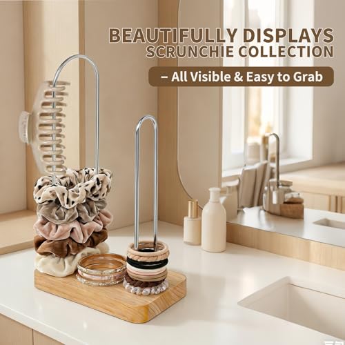 2-Pack Hair Tie Holder & Scrunchie Organizer - Natural Wood & Metal