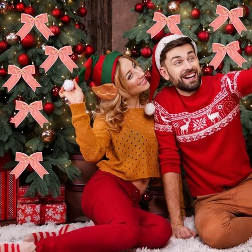12 Pcs Pink Velvet Bows for Christmas & Valentine's Day Decor