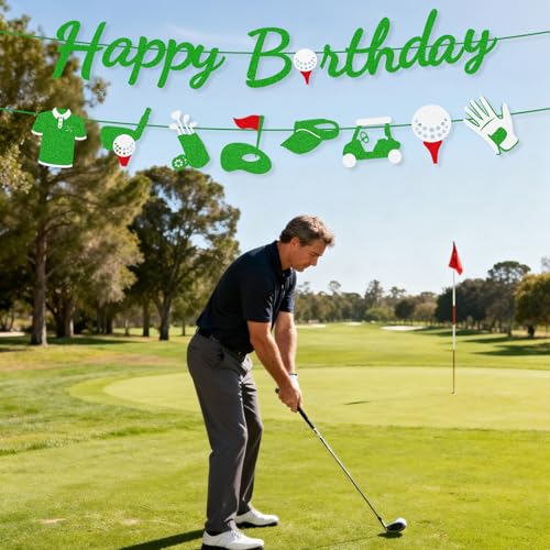 Golf Birthday Banner Set - Pre-Strung Green Glitter Decor for Parties