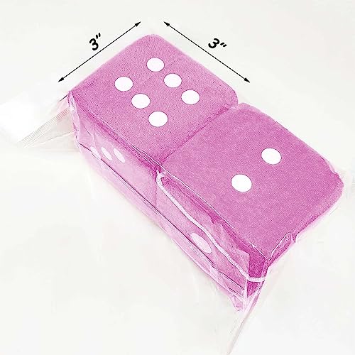 Pink Fuzzy Dice for Car Rearview Mirror - 3 Inch Plush Retro Hanging Decor