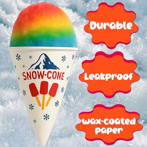6 oz Leakproof Paper Snow Cone Cups - 100 Count for Shaved Ice