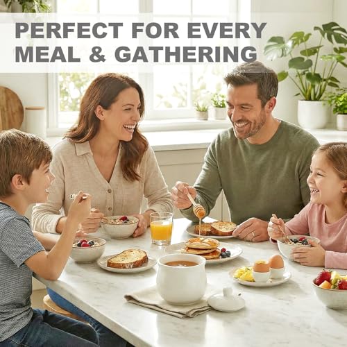 JOYLULU Ceramic Honey Jar with Wooden Dipper - 8 Oz White Honey Pot