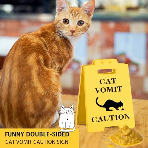 Funny Cat Vomit Caution Sign - Hilarious Desk Decor for Cat Lovers