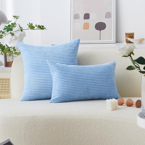 12x20 Baby Boy Blue Striped Corduroy Pillow Cover for Couch