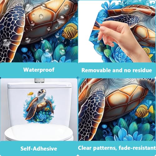Turtle Toilet Seat Lid Sticker - Self-Adhesive Ocean Decor 11.8 x 11.2 Inch