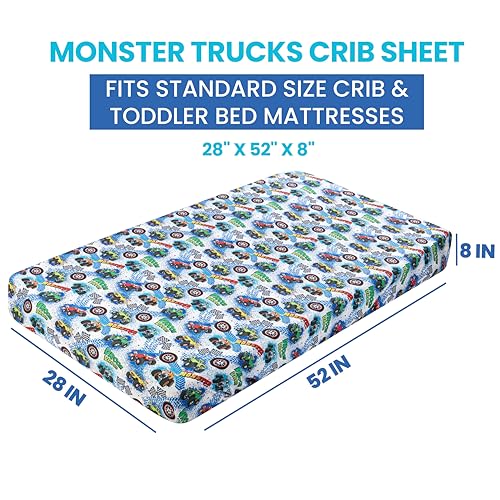 Monster Trucks Fitted Baby Crib Sheet - 1 Pack, Soft & Breathable