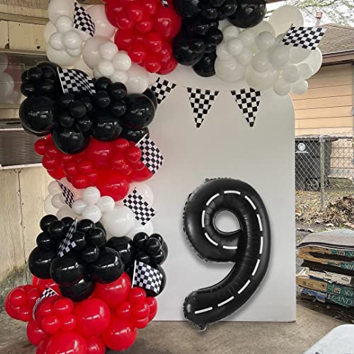 40 Inch Black Number 9 Race Car Balloon for Birthday Parties