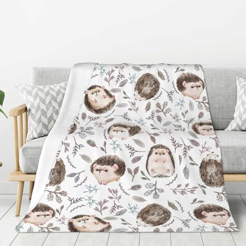 Cute Hedgehog Autumn Leaves Flannel Throw Blanket, Soft Plush, 60"x50"