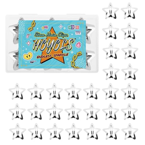 HOYOLS Silver Star Hair Clips 50 Pcs - Y2K Metal Snap Barrettes