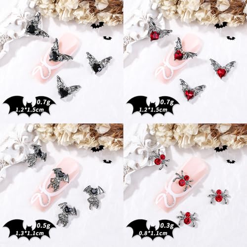 24 Pcs 3D Halloween Nail Charms Alloy Gothic Rhinestones Jewelry