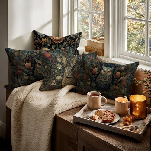 William Morris Inspired Floral Owl Pillow Cover 20x12 Inch - Pack of 1