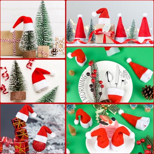 Mini Christmas Hat Set of 10 - Red Velvet Santa Hats for Holiday Decorations
