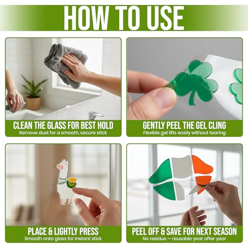 91-Piece St. Patrick's Day Gel Window Clings - Reusable Shamrocks & More