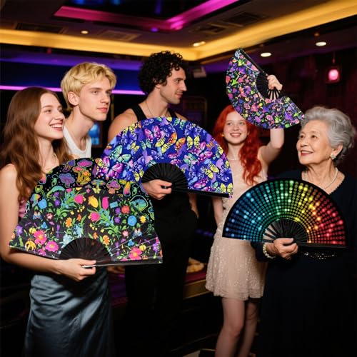 Large Folding Hand Fan for Raves and Dance Events - Neon Glow