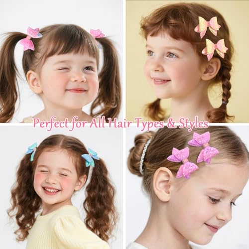 TODDER 3.35 Inch Glitter Hair Bows for Girls 10-Pack Sequins Alligator Clips