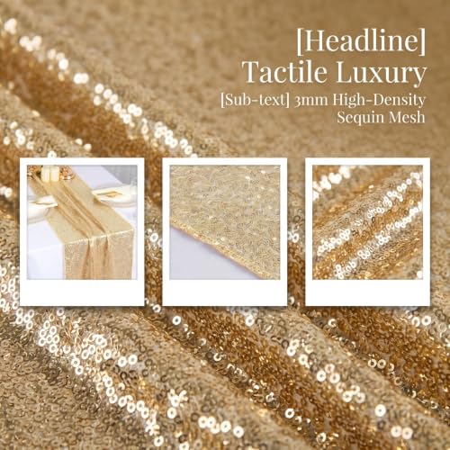Gold Sequin Table Runner 10 Pack - 12x108 Light Gold for Weddings & Events