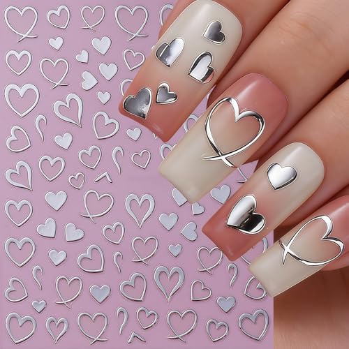Heart Nail Art Stickers - 6 Sheets Self-Adhesive Valentine Decals
