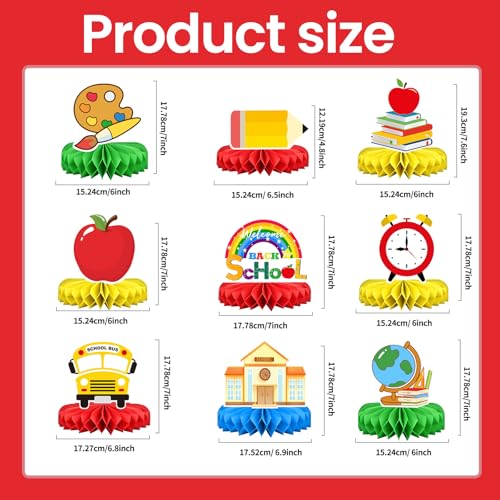 9-Piece Back to School Honeycomb Centerpieces Set for Classrooms