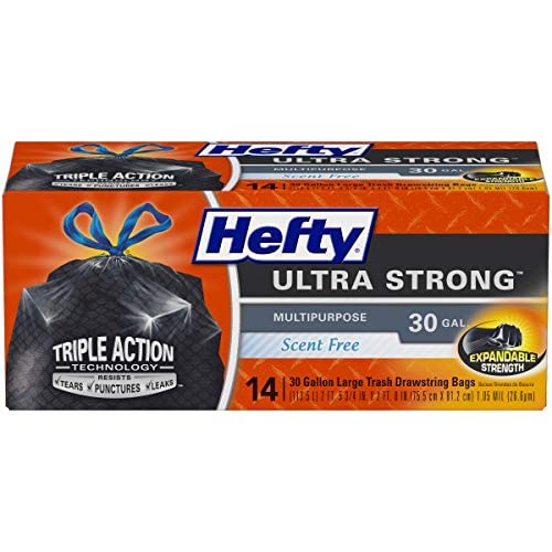 Hefty Ultra Strong 30 Gallon Trash Bags, Black, Unscented, 42 Count Pack